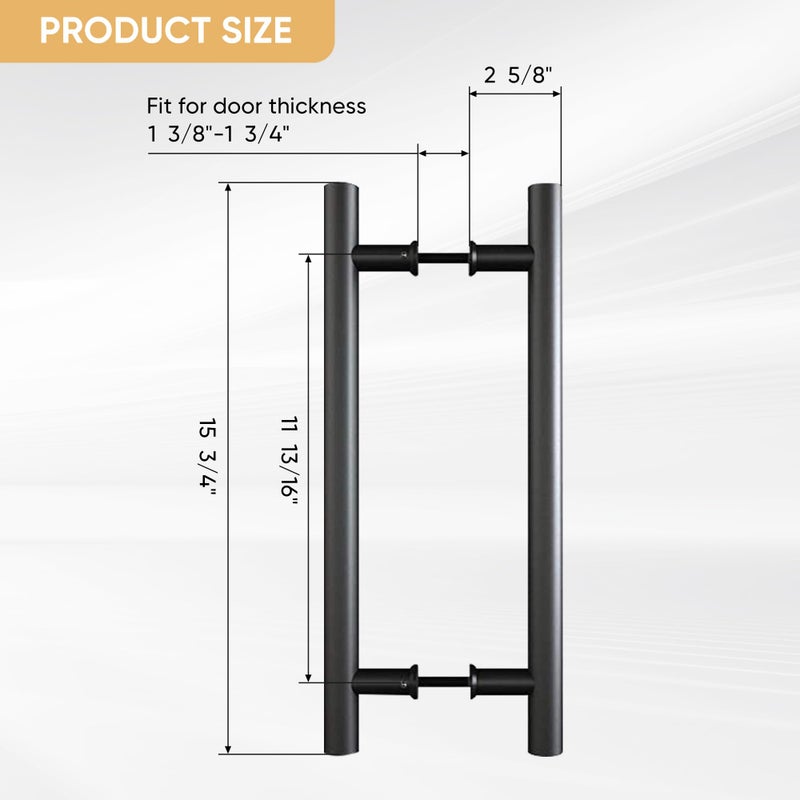 JUBEST 16" Push Pull Door Handle, Double Sided H Shape Sliding Doors Handle, Heavy Duty Swing Door Handles, Flat Black - Image 5